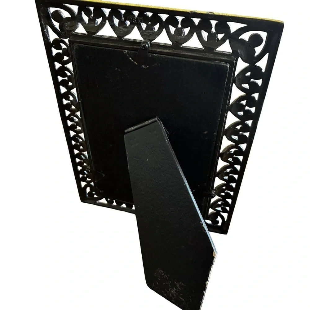 Vintage Brass Filigree Heart Beaded Picture Frame Boho Gold Tone
